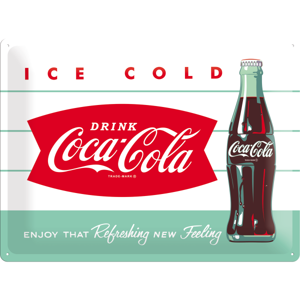 Coca Cola Ice Cold - Plåtskylt 30 x 40 cm.