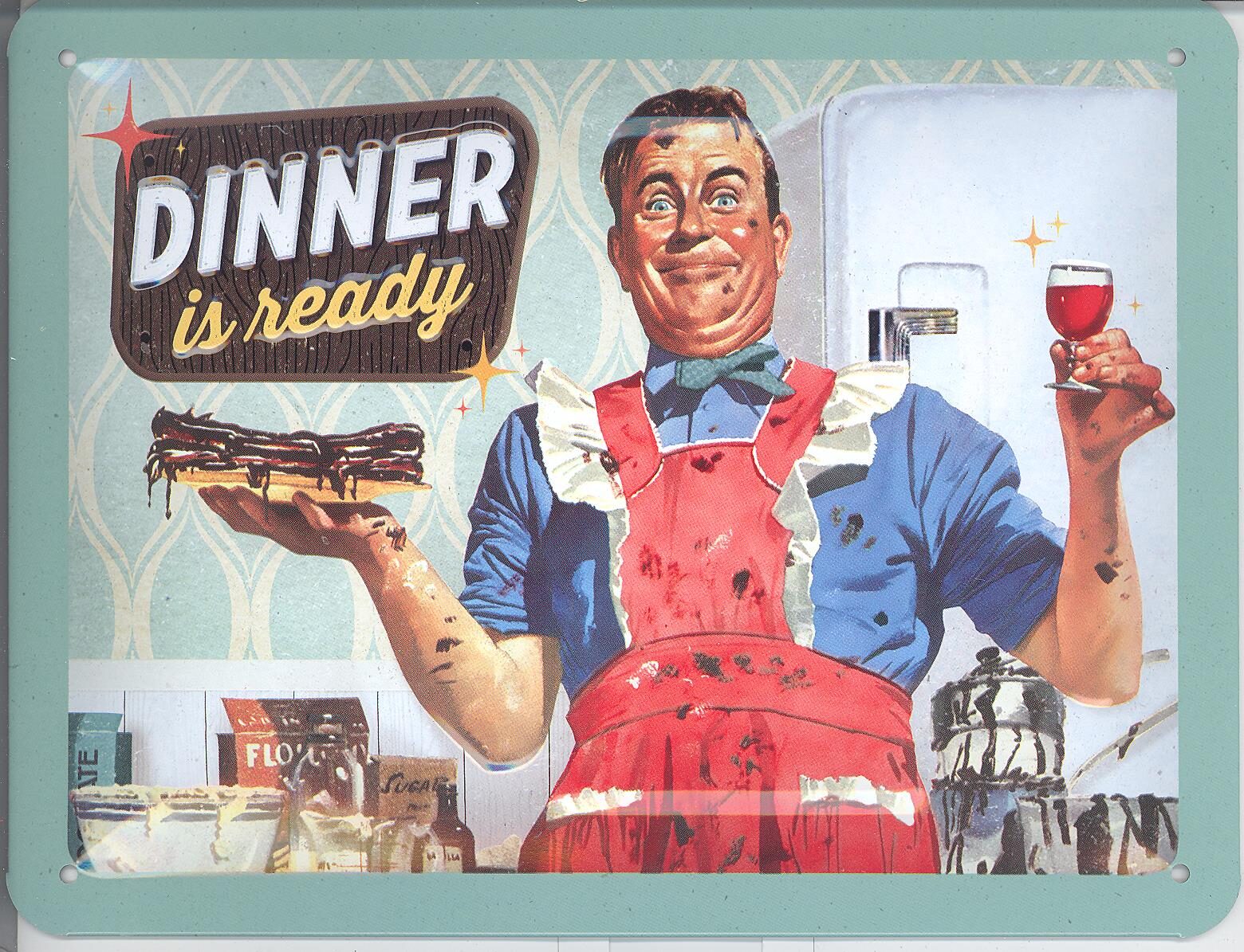 Dinner is Ready - Plåtskylt 15 x 20 cm.