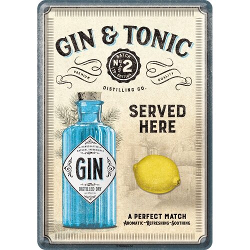 Gin & Tonic Served Here - Vykort i plåt