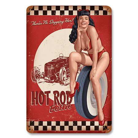HOT ROD BETTIE - Bettie Page - Plåtskylt Made in USA